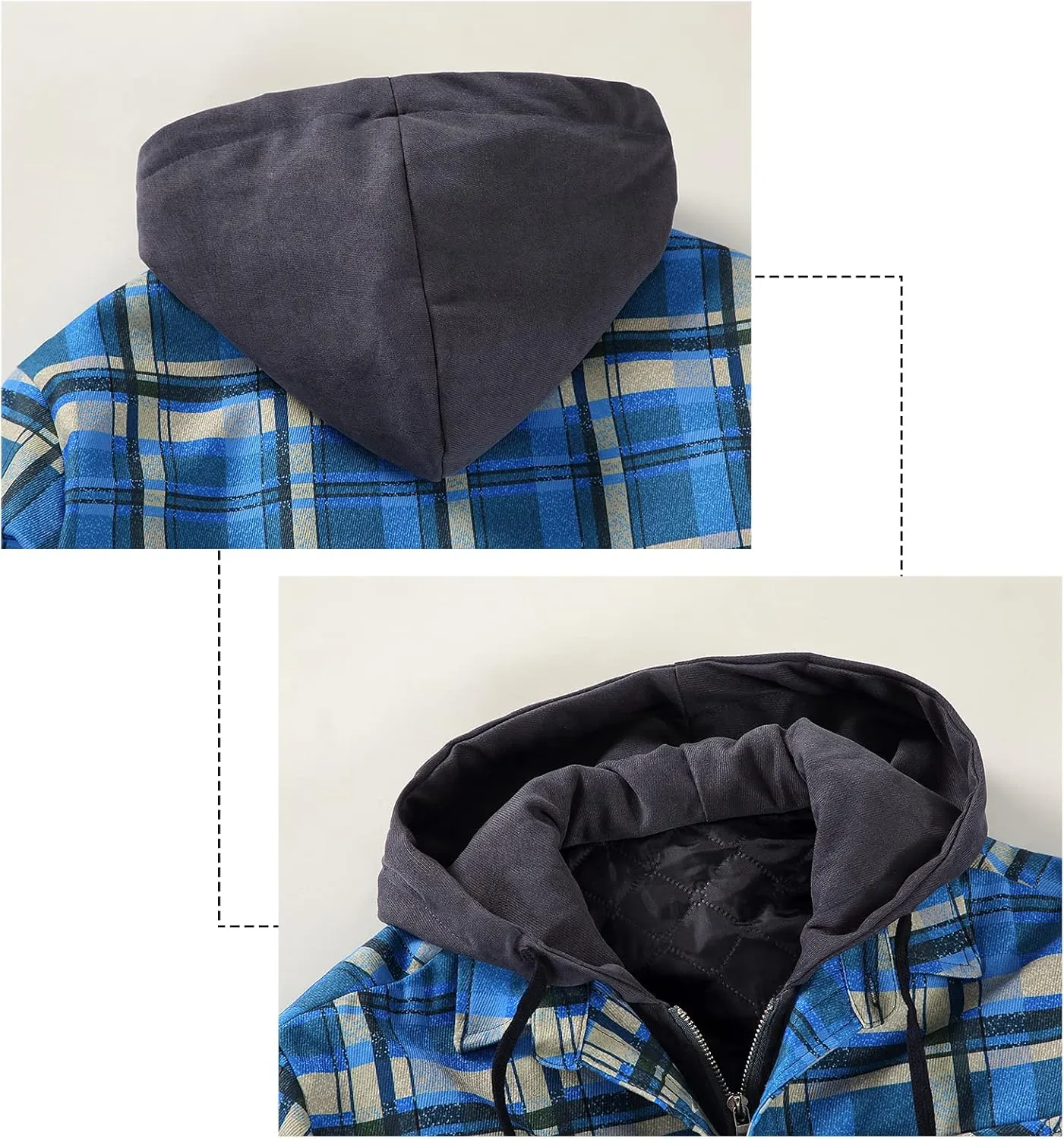 DOSLAVIDA Men's Flannel Shirt Jacket Quilted Lined Winter Coat Long Sleeve Button Dwon Shirt Warm Hooded Plaid Jacket