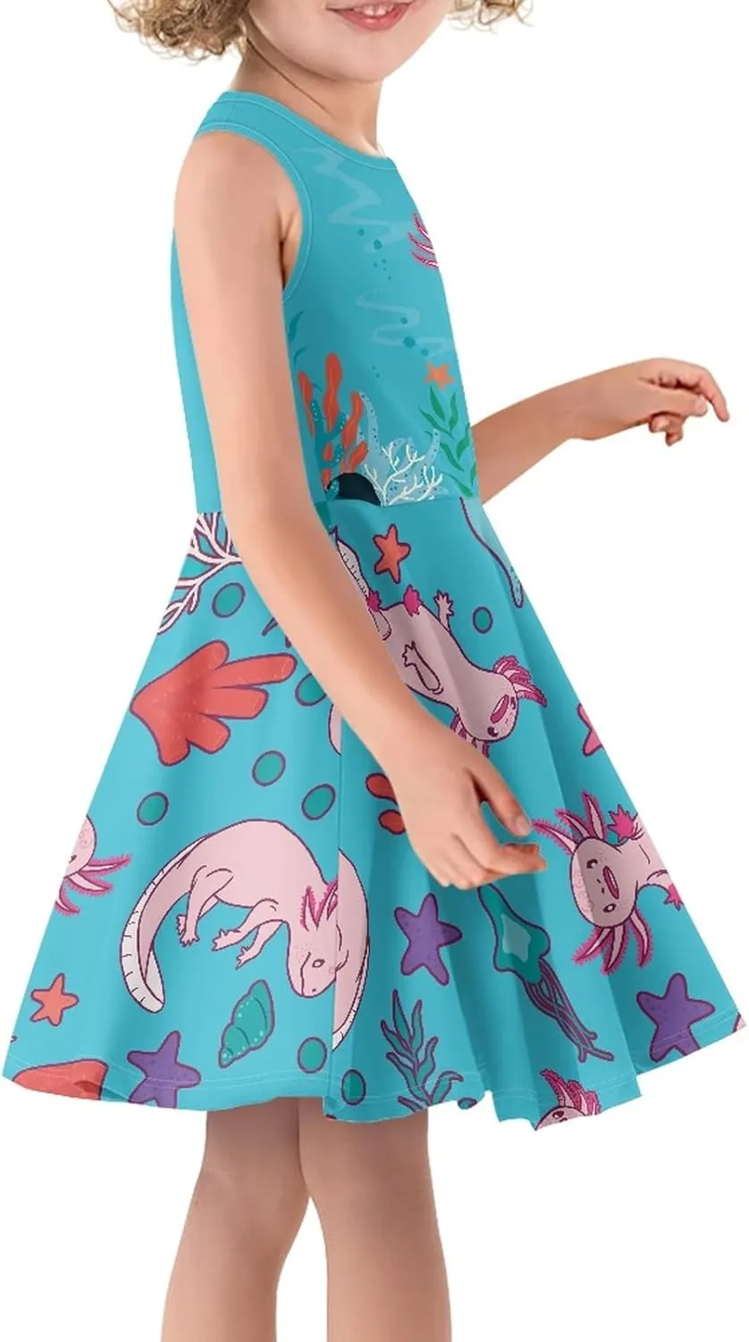 Dreaweet Cute Girl's Dresses Casual Loose Tank Party Dress Midi Swing Dresses Cute Shift Dress for 3-16 Years Old Kids