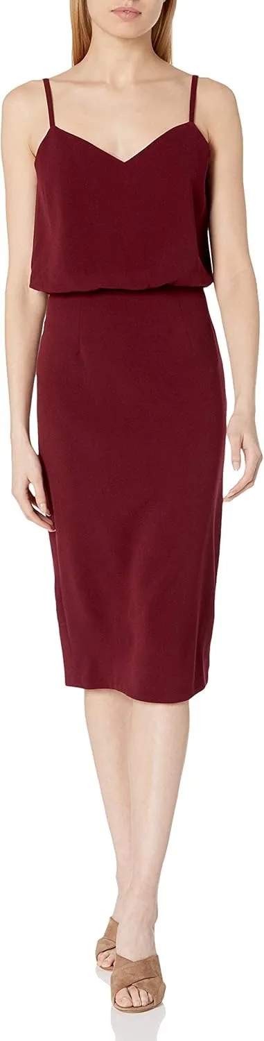 Dress the Population Women's Alondra Blouson Tank Pencil Skirt Midi Dress