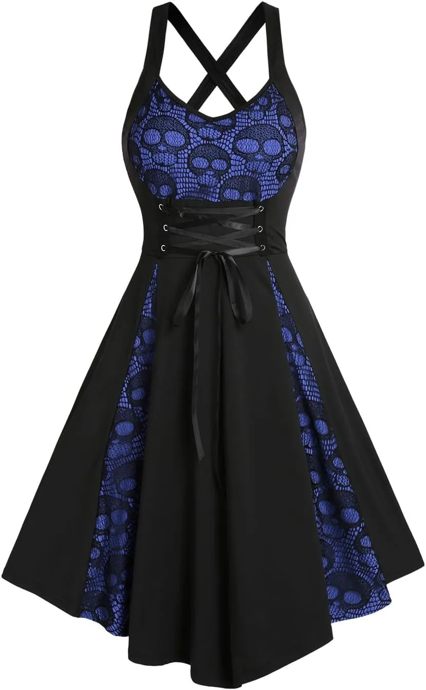 DRESSFO Women's 2025 Fall Casual Dress Sleeveless V Neck Gothic Dress Tiered A Line Flowy Wrap Dress