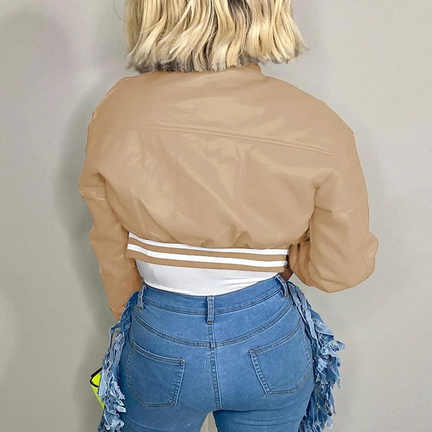 ECKHARDT Jackets for Women Corduroy Patchwork Stand Collar Button Long Sleeve Elastic Leather Pocket Coat Floral Zipped