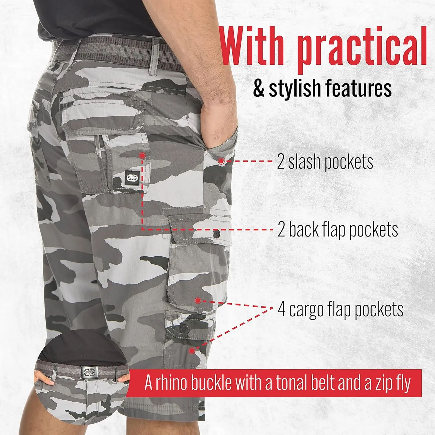 Ecko Cargo Shorts for Men  Twill Camo Mens Cargo Shorts with Belt Big and Tall