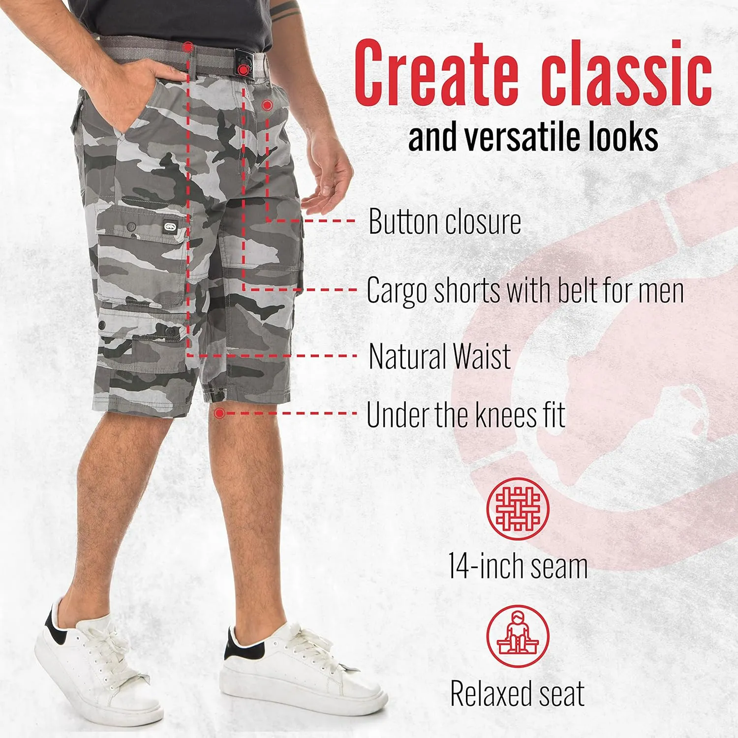 Ecko Cargo Shorts for Men  Twill Camo Mens Cargo Shorts with Belt Big and Tall