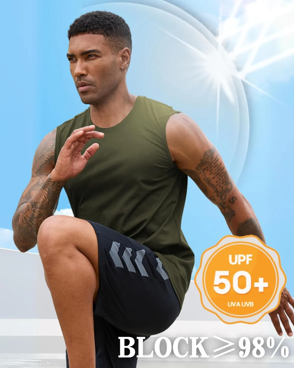 EKLENTSON Men's Tank Tops UPF 50  Sleeveless Shirt Lightweight Cooling Muscle Tee Sun Protection Quick Dry Workout Shirt
