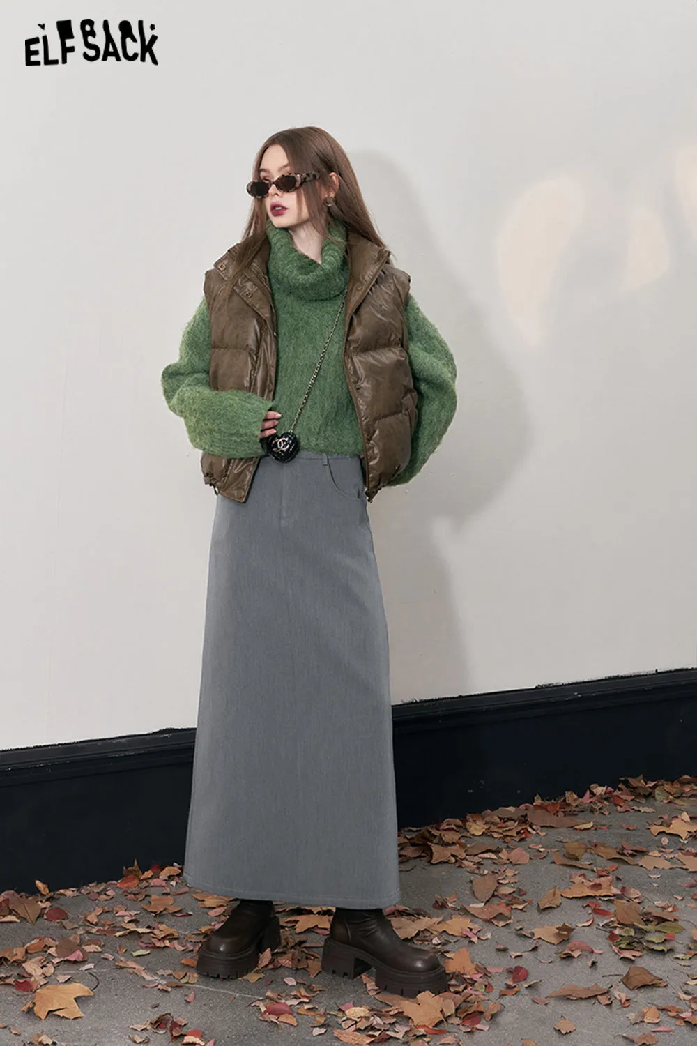 ELFSACK Korean Fashion Skirts Women 2023 Winter New A-line Elegant Luxury Bottom