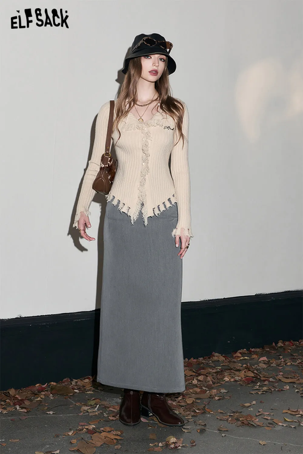ELFSACK Korean Fashion Skirts Women 2023 Winter New A-line Elegant Luxury Bottom