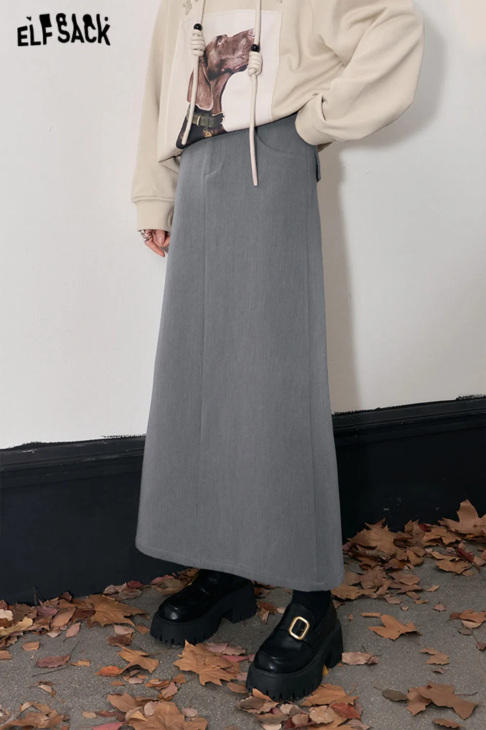 ELFSACK Korean Fashion Skirts Women 2023 Winter New A-line Elegant Luxury Bottom