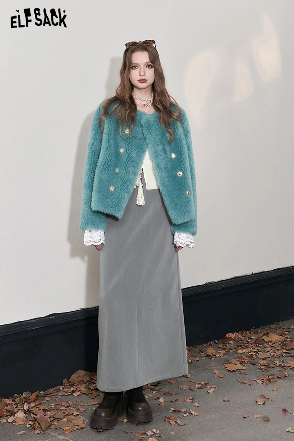 ELFSACK Korean Fashion Skirts Women 2023 Winter New A-line Elegant Luxury Bottom