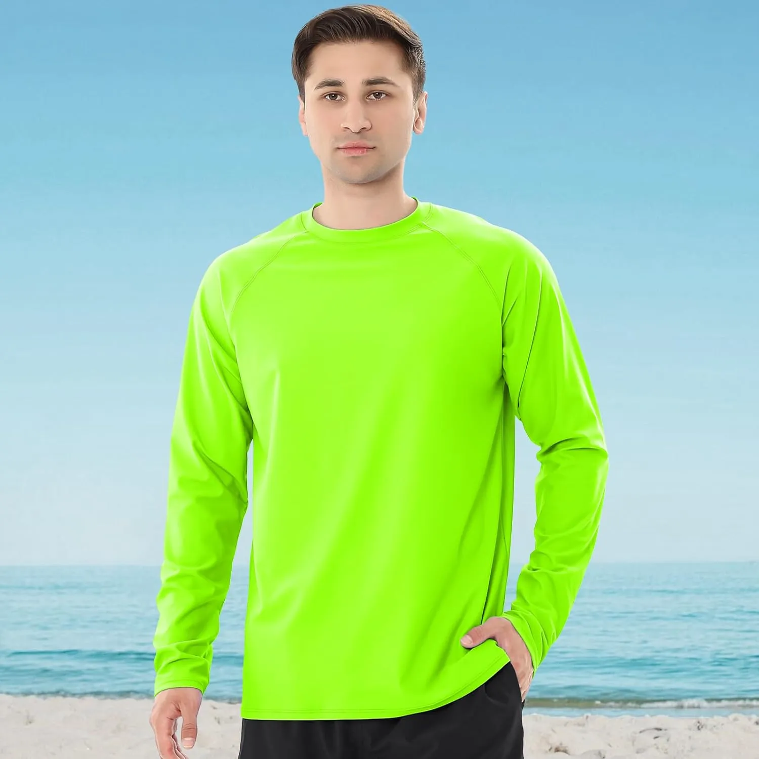 ESTAMICO 2 Pack Men Rash Guard Quick Dry Long Sleeve Swim Shirts UPF 50  UV Sun Protection Swim Tee