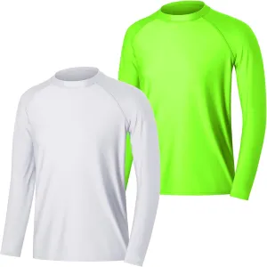 ESTAMICO 2 Pack Men Rash Guard Quick Dry Long Sleeve Swim Shirts UPF 50  UV Sun Protection Swim Tee