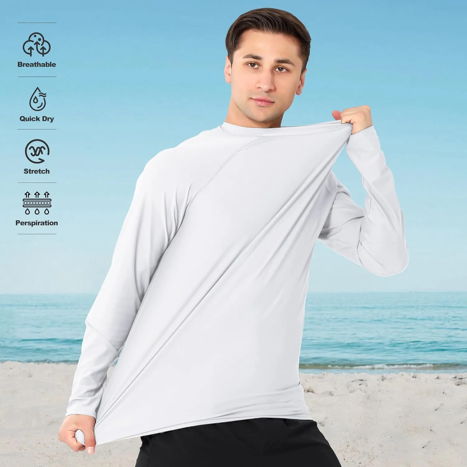 ESTAMICO 2 Pack Men Rash Guard Quick Dry Long Sleeve Swim Shirts UPF 50  UV Sun Protection Swim Tee