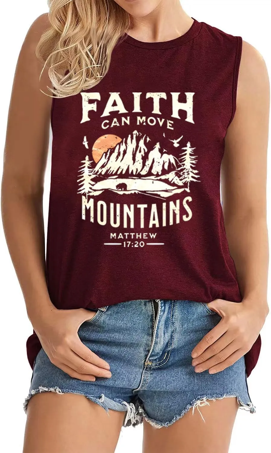 Faith Can Move Mountains Tank Top Women Christian Sleeveless Shirt Religious Faith Vest Shirt Camping Hiking Tee Tops