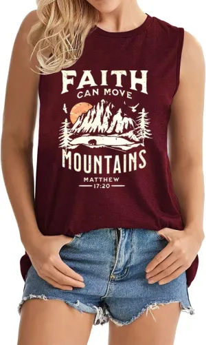 Faith Can Move Mountains Tank Top Women Christian Sleeveless Shirt Religious Faith Vest Shirt Camping Hiking Tee Tops