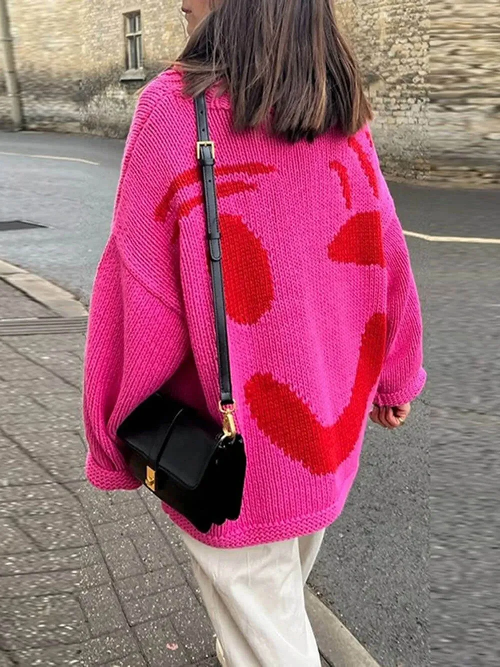Feel Good Knit Colorful Smiley Face Loose Pullover Sweater
