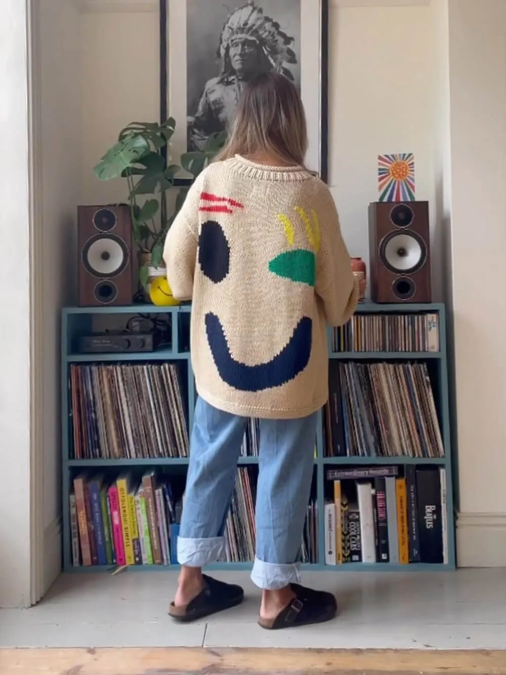 Feel Good Knit Colorful Smiley Face Loose Pullover Sweater