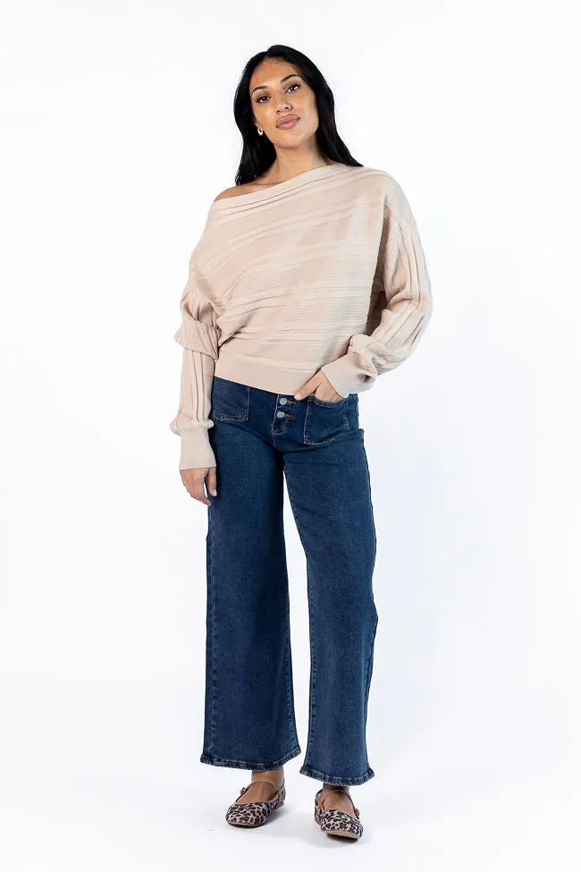 Feels Right Beige Off The Shoulder Ribbed Sweater SALE