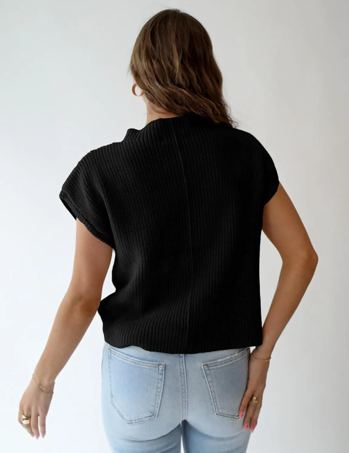 Fiona Jolin Women's Sleeveless Knit Sweater Vest Vintage Cap Sleeve Casual Mock Neck Tank Top with Front Pocket