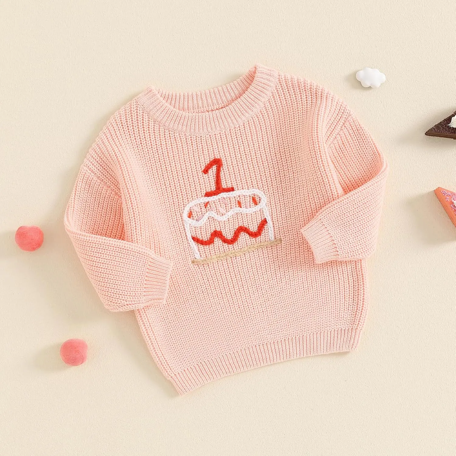 First Birthday Outfit Baby Girl Boy Cute Letter Embroidery Warm Long Sleeve Oversized Sweater Infant Knitwear