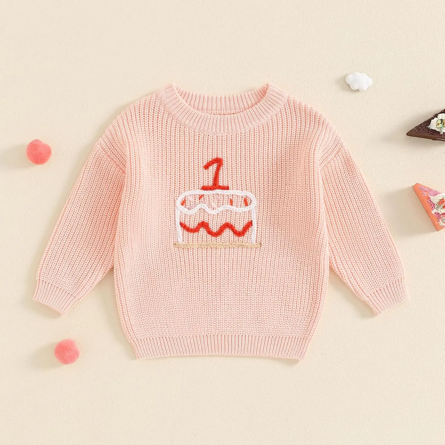 First Birthday Outfit Baby Girl Boy Cute Letter Embroidery Warm Long Sleeve Oversized Sweater Infant Knitwear