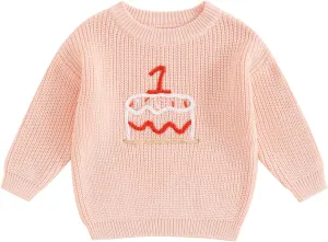First Birthday Outfit Baby Girl Boy Cute Letter Embroidery Warm Long Sleeve Oversized Sweater Infant Knitwear