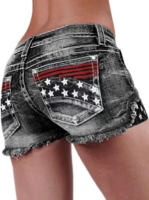 Flamingals Jean Shorts for Women Ripped Denim Mid Waist Distressed Raw Hem Skinny Stretchy Shorts