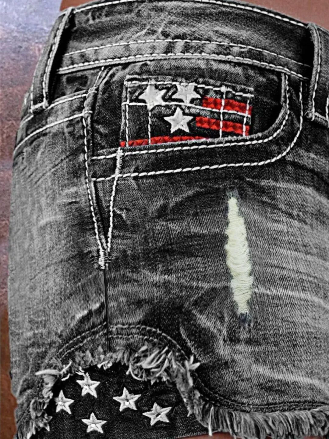 Flamingals Jean Shorts for Women Ripped Denim Mid Waist Distressed Raw Hem Skinny Stretchy Shorts