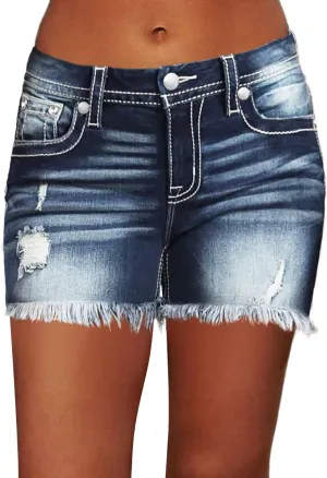 Flamingals Ripped Stretchy Jean Shorts for Women Raw Hem Mid Waist Casual Trendy Denim Shorts