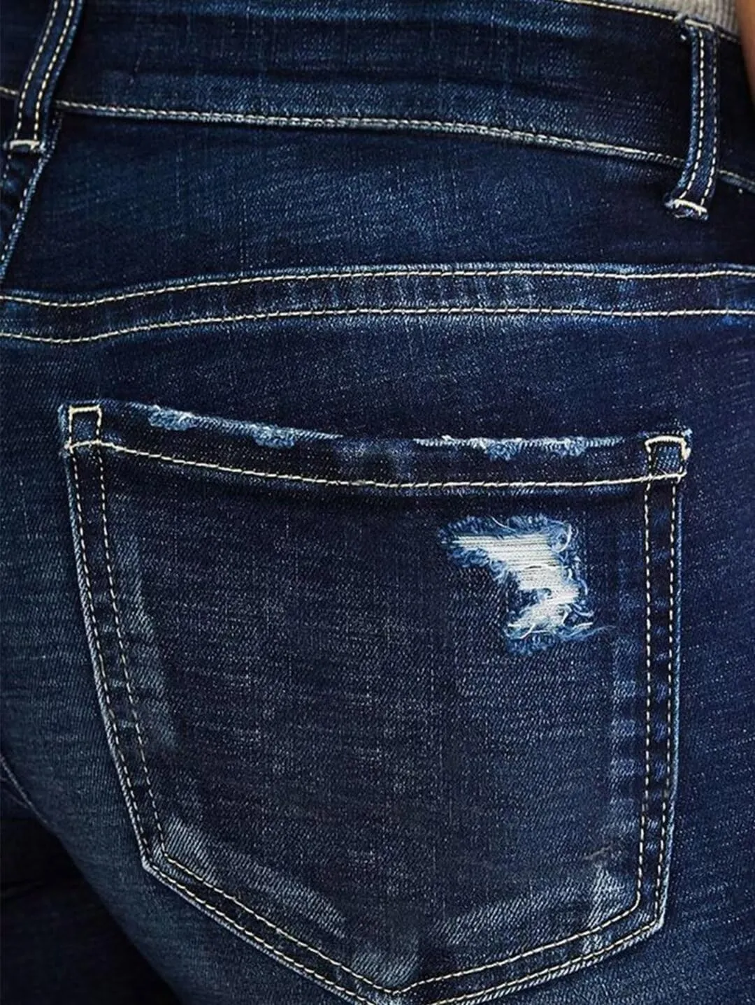 Flamingals Ripped Stretchy Jean Shorts for Women Raw Hem Mid Waist Casual Trendy Denim Shorts