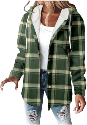 Fleece Hoodies For Women Warm Print Sweatshirt Button Lined Drawstring Hooded Jacket Coat