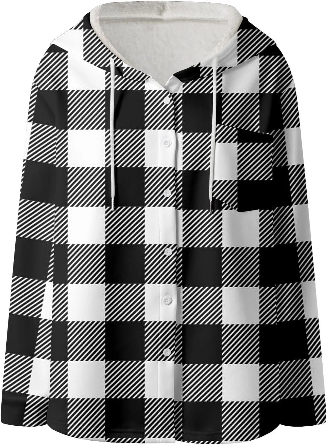 Fleece Hoodies For Women Warm Print Sweatshirt Button Lined Drawstring Hooded Jacket Coat