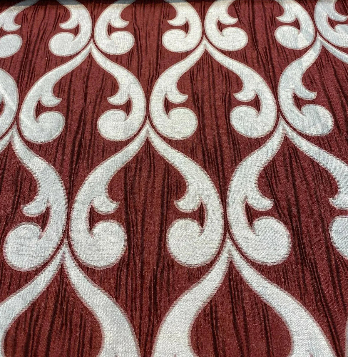 Fleur De Lis Ruby Red Jacquard Reversible Fabric By the Yard