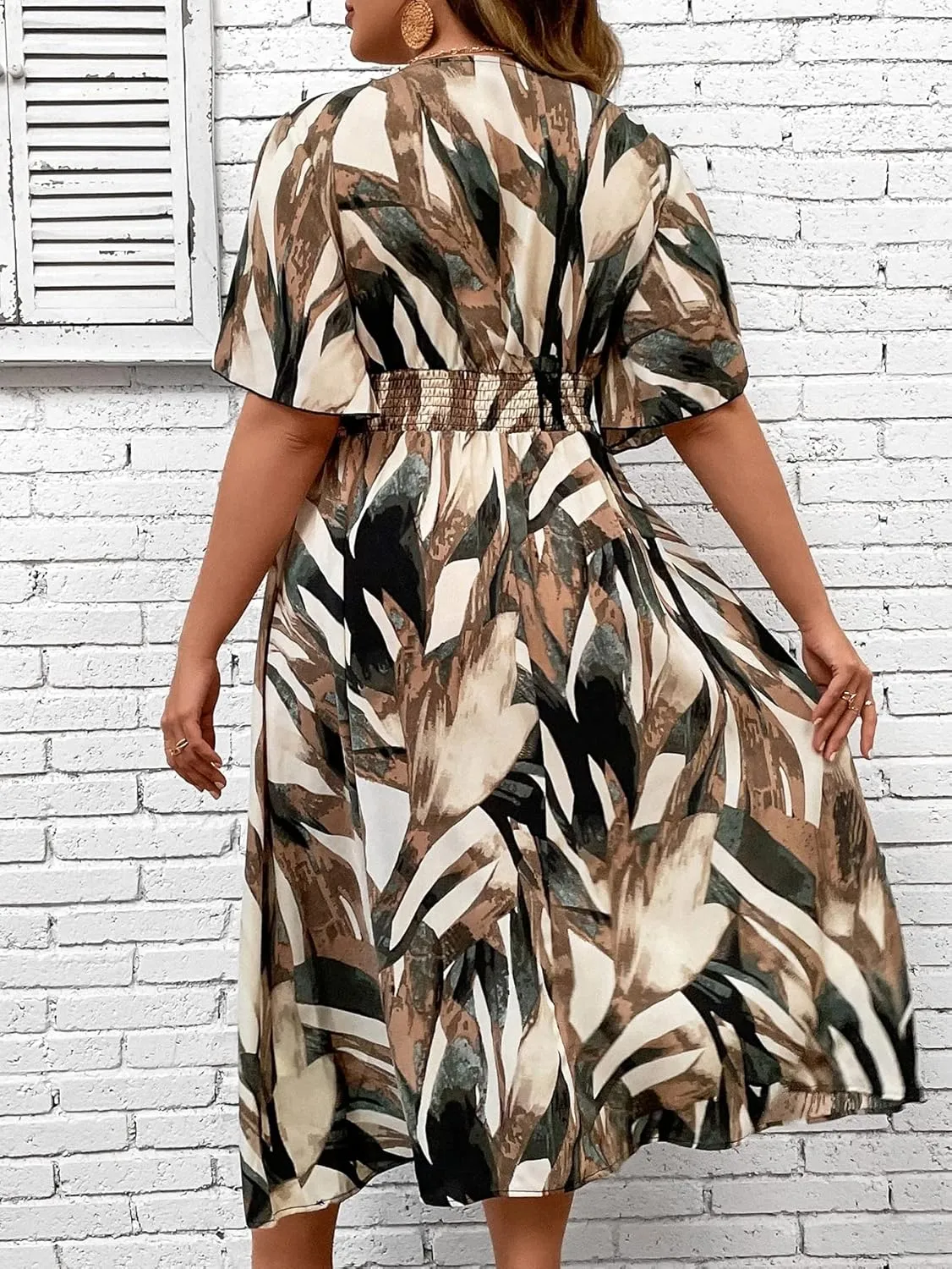 Floerns Women's Plus Size Boho Floral V Neck Short Sleeve A Line Long Dress