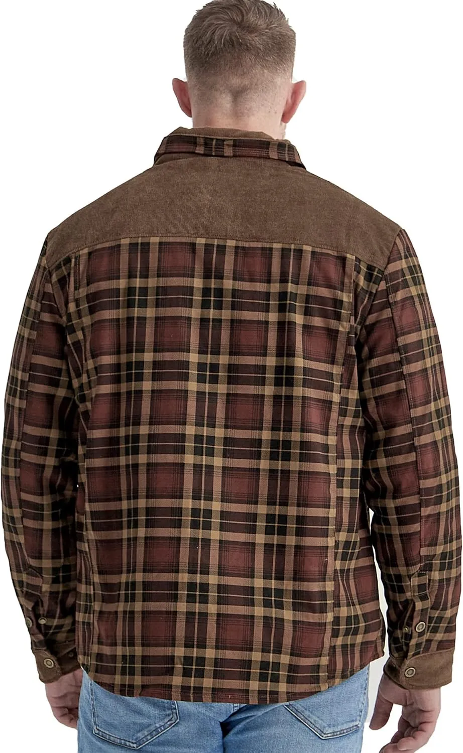 Flygo Men's Flannel Jacket Loose Plaid Sherpa Lined Flannel Shirt Snap Button Warm Winter Jackets Pockets