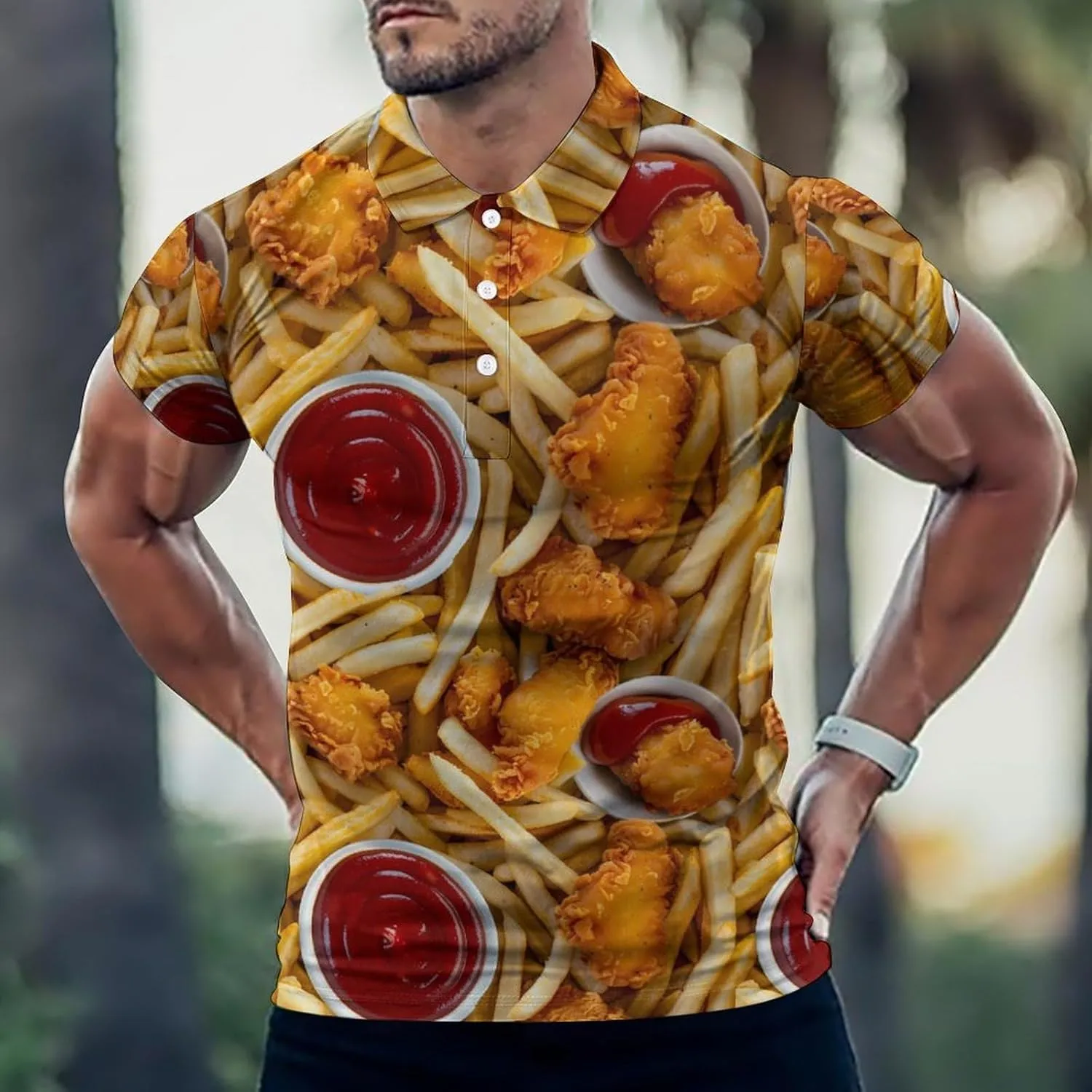 Fried Chicken French Fries Mens Polo Shirts Quick Dry Short Sleeve Golf Slim Fit T Shirt