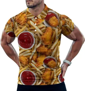 Fried Chicken French Fries Mens Polo Shirts Quick Dry Short Sleeve Golf Slim Fit T Shirt