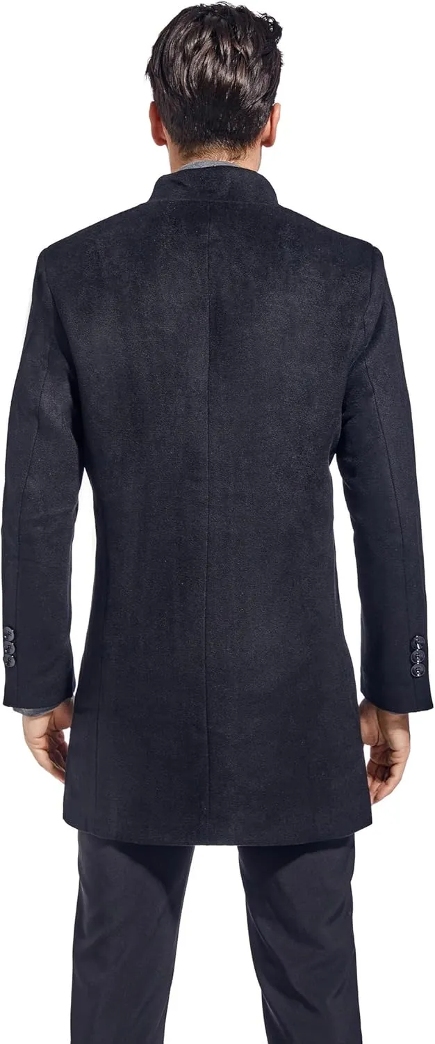 FTCayanz Men's Wool Trench Coat Long Slim Fit Overcoat Winter Single Breasted Top Coats With Pockets