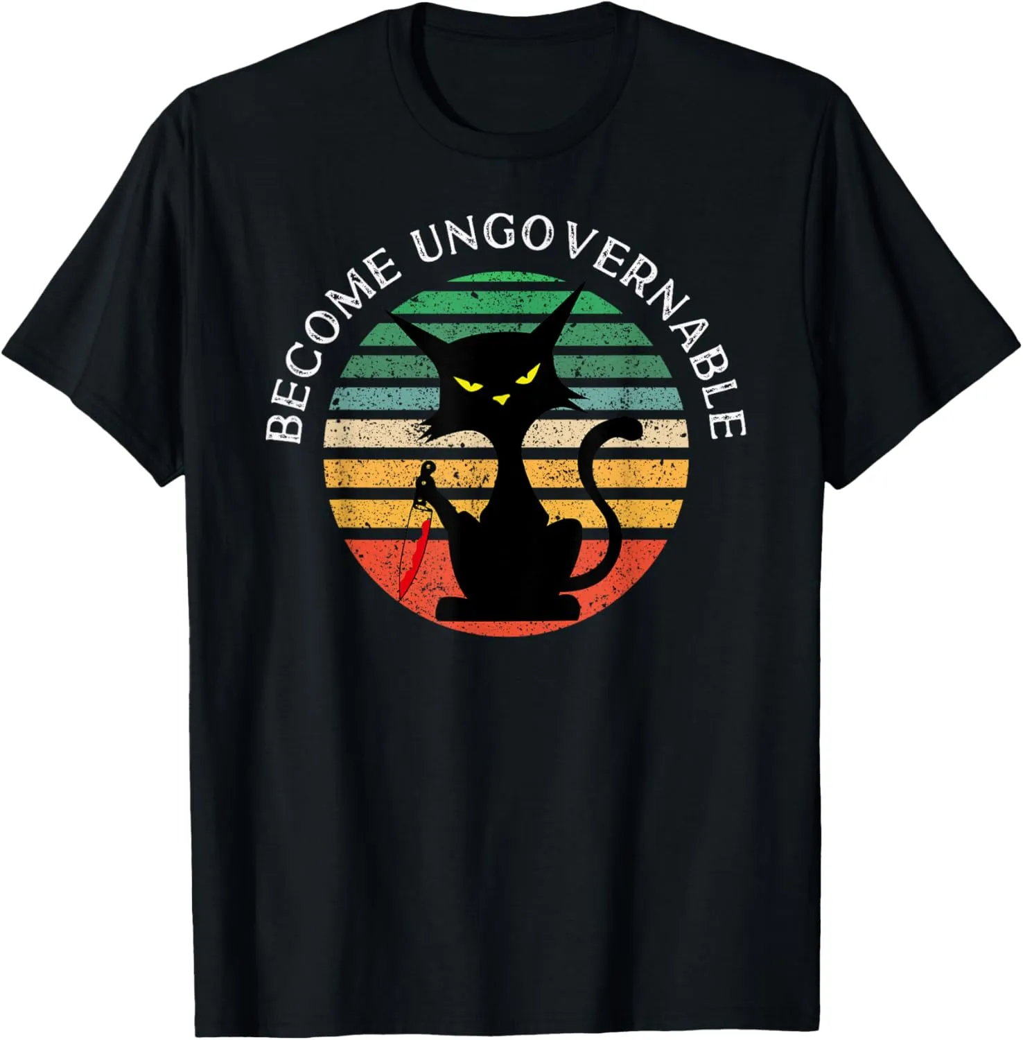 Funny Anarchy Cat Vintage Sunset T-Shirt