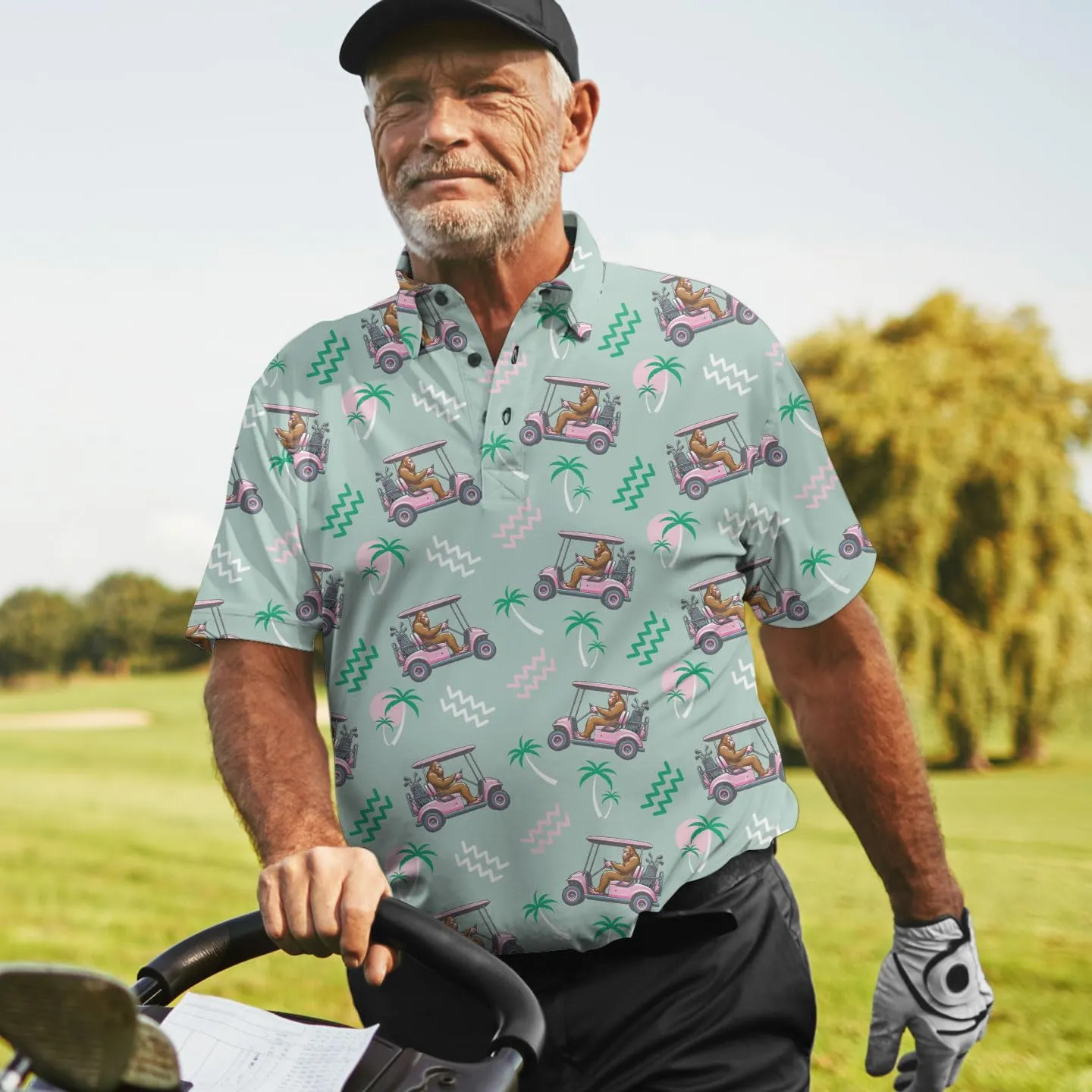 Funny Golf Shirts for Men Dry Fit, Tropical Hawaiian Golf Polo Shirt, Mens Golf Polos Golfing