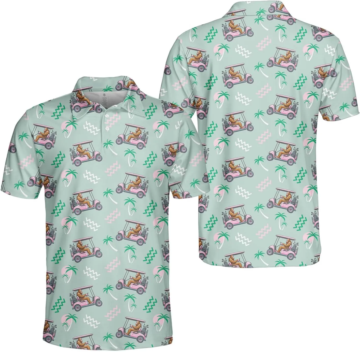 Funny Golf Shirts for Men Dry Fit, Tropical Hawaiian Golf Polo Shirt, Mens Golf Polos Golfing