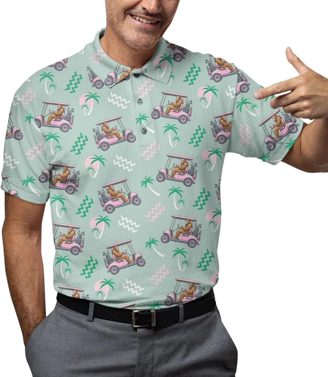 Funny Golf Shirts for Men Dry Fit, Tropical Hawaiian Golf Polo Shirt, Mens Golf Polos Golfing