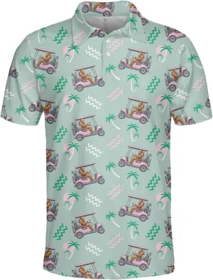 Funny Golf Shirts for Men Dry Fit, Tropical Hawaiian Golf Polo Shirt, Mens Golf Polos Golfing