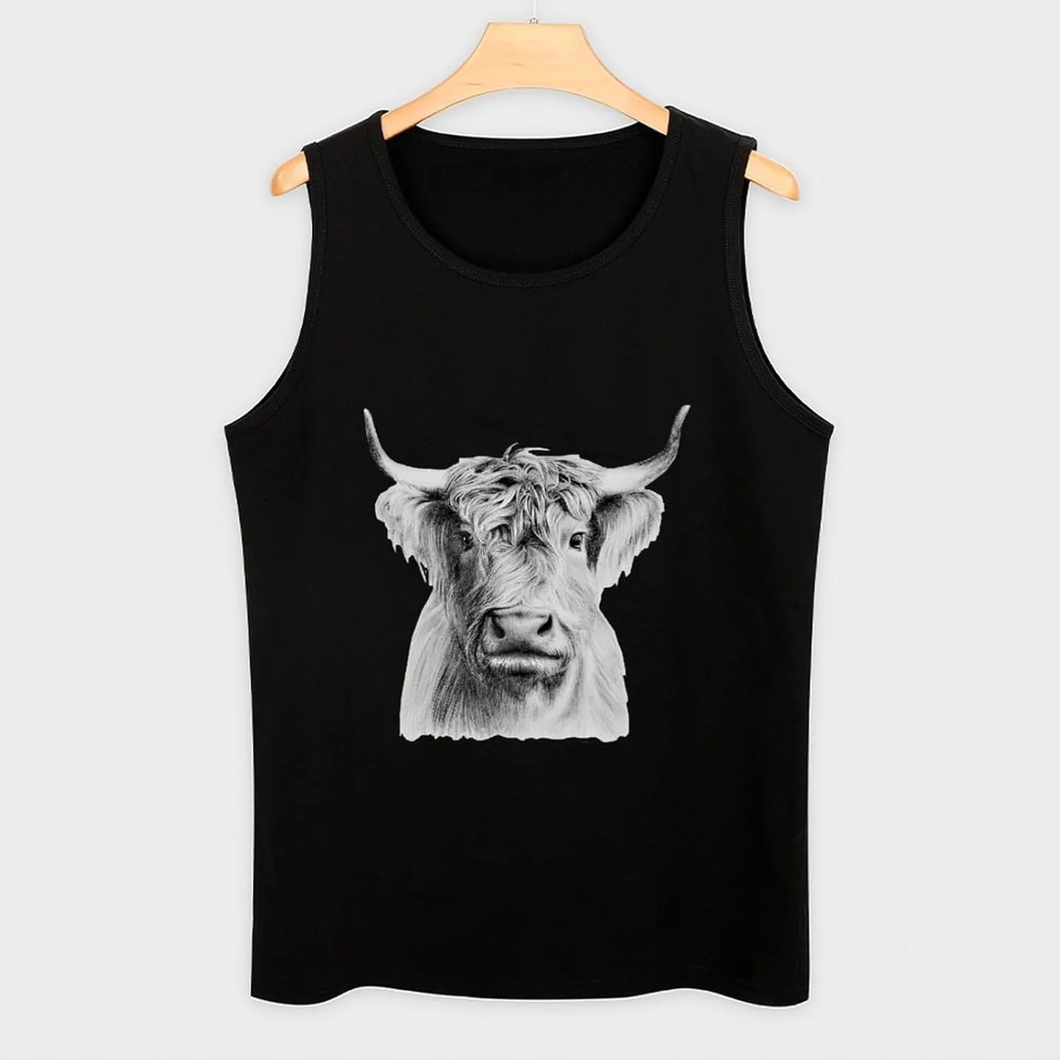 Funny Highland Cow Men's Sleeveless Muscle Shirts Workout Tank Top Graphics Tee T Shirt