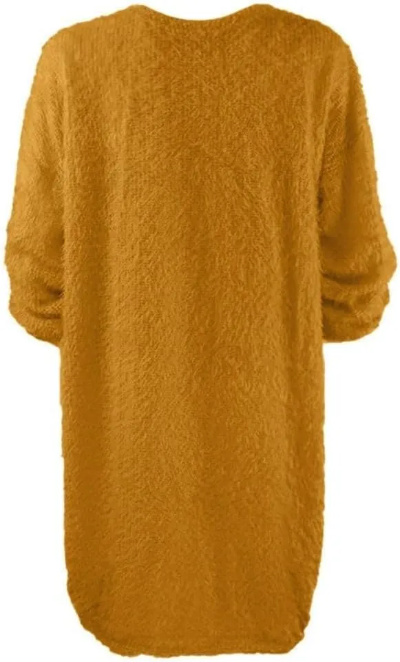 Fuzzy Pullover Sweater Dress for Women Long Sleeve Chunky Oversized Knit Sweater Dress
