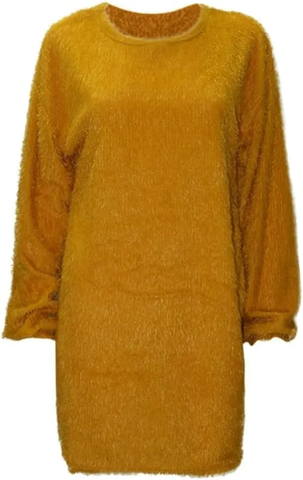 Fuzzy Pullover Sweater Dress for Women Long Sleeve Chunky Oversized Knit Sweater Dress
