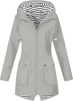 FZYLQY Hot Rain Jacket for Women Lightweight Long Hooded Raincoat Waterproof Outdoor Travel Hiking Windbreaker Trench Coats