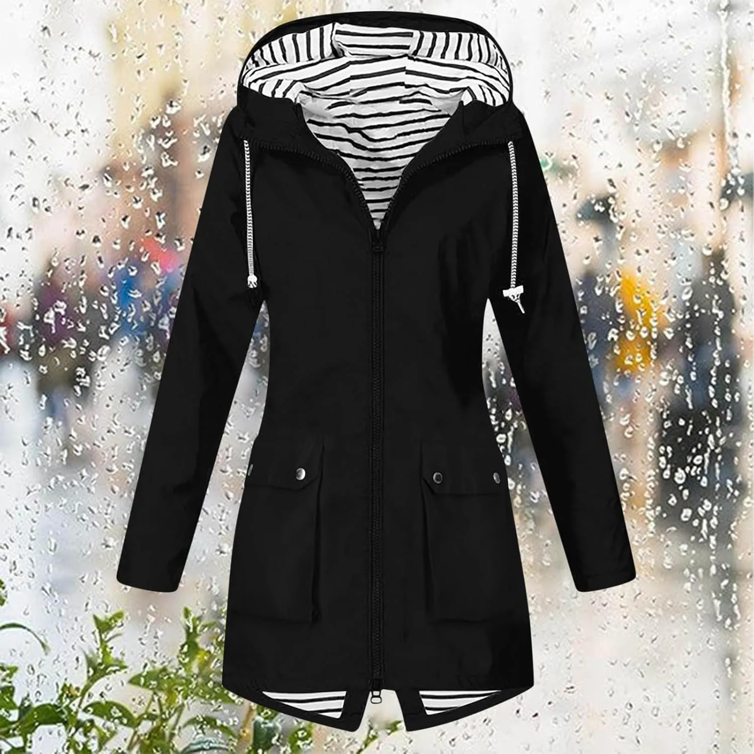 FZYLQY Hot Rain Jacket for Women Lightweight Long Hooded Raincoat Waterproof Outdoor Travel Hiking Windbreaker Trench Coats