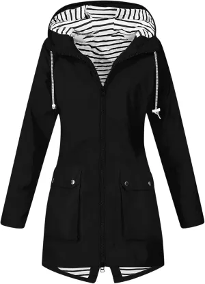 FZYLQY Hot Rain Jacket for Women Lightweight Long Hooded Raincoat Waterproof Outdoor Travel Hiking Windbreaker Trench Coats