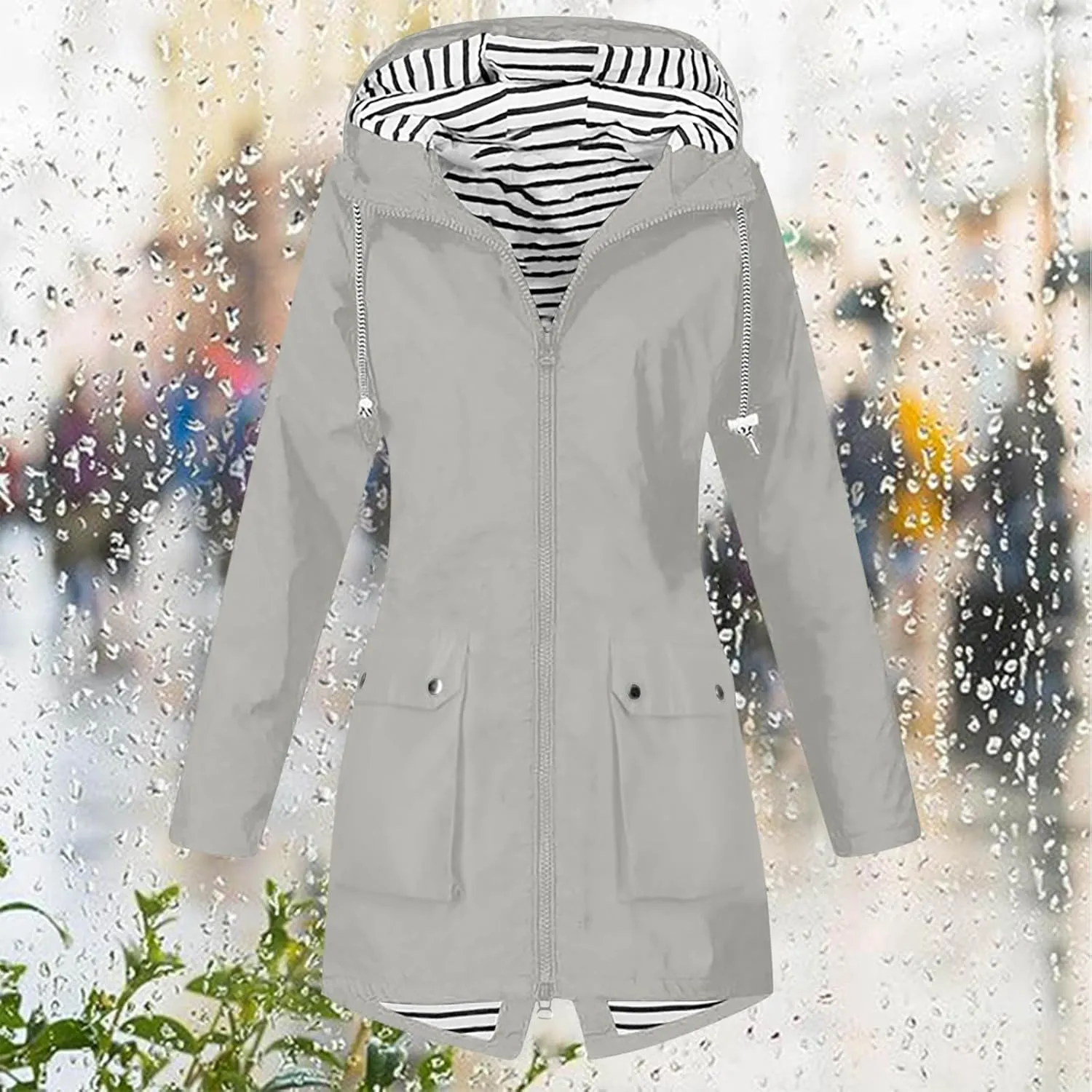 FZYLQY Hot Rain Jacket for Women Lightweight Long Hooded Raincoat Waterproof Outdoor Travel Hiking Windbreaker Trench Coats