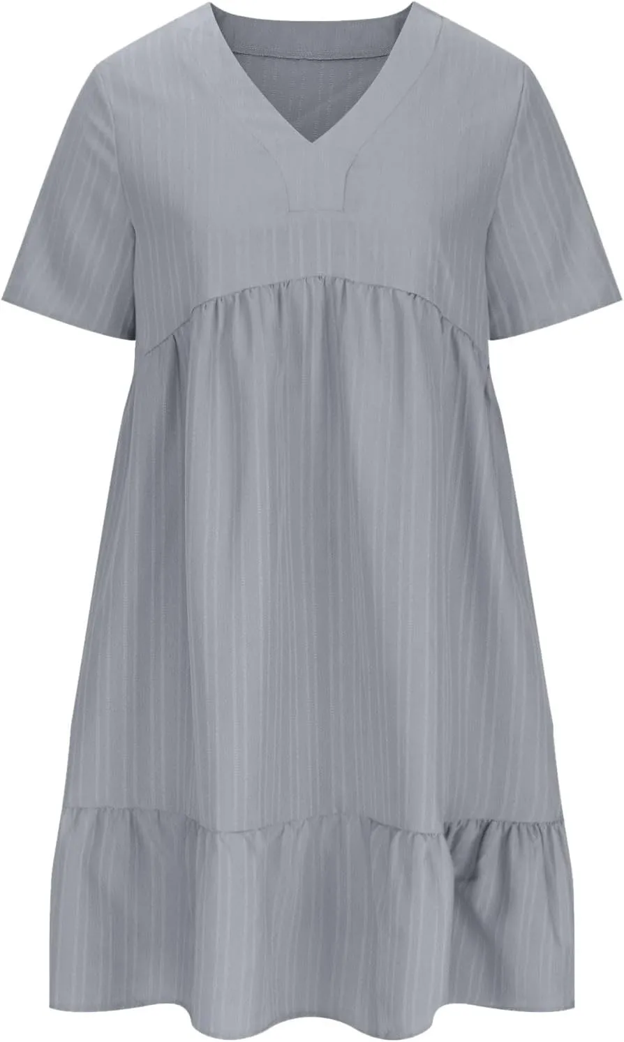 FZYLQY Womens Casual Dresses Short Sleeve V Neck Loose Fit Swing Dress Trendy Comfy Summer Sundresses Beach Mini Dresses