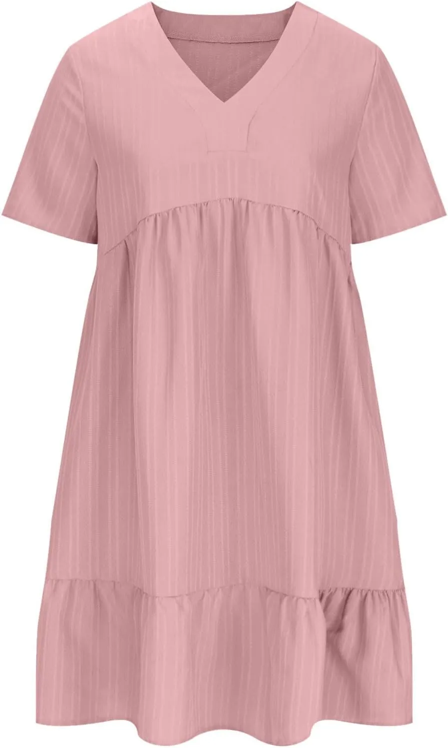 FZYLQY Womens Casual Dresses Short Sleeve V Neck Loose Fit Swing Dress Trendy Comfy Summer Sundresses Beach Mini Dresses